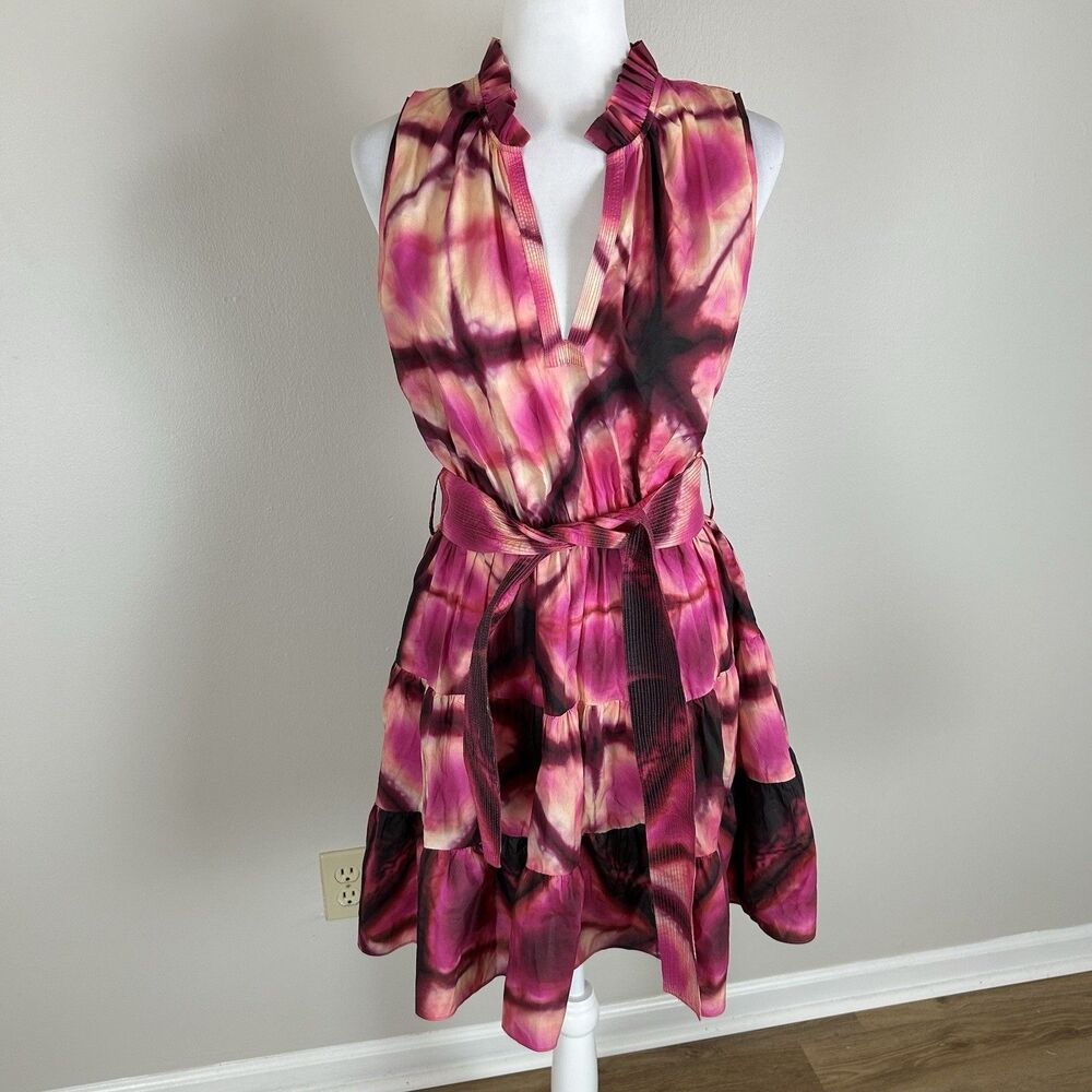 Karina Grimaldi M Printed Shirt Dress Small Fit & Flare Resort Coastal Chic Pink